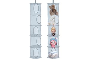 2Pcs Teddy Storage Hanging Mesh Basket, 5 Tier Foldable Storage Net Organizer for Kid Room Toys, Gloves, Hats, Soft Toys Grey