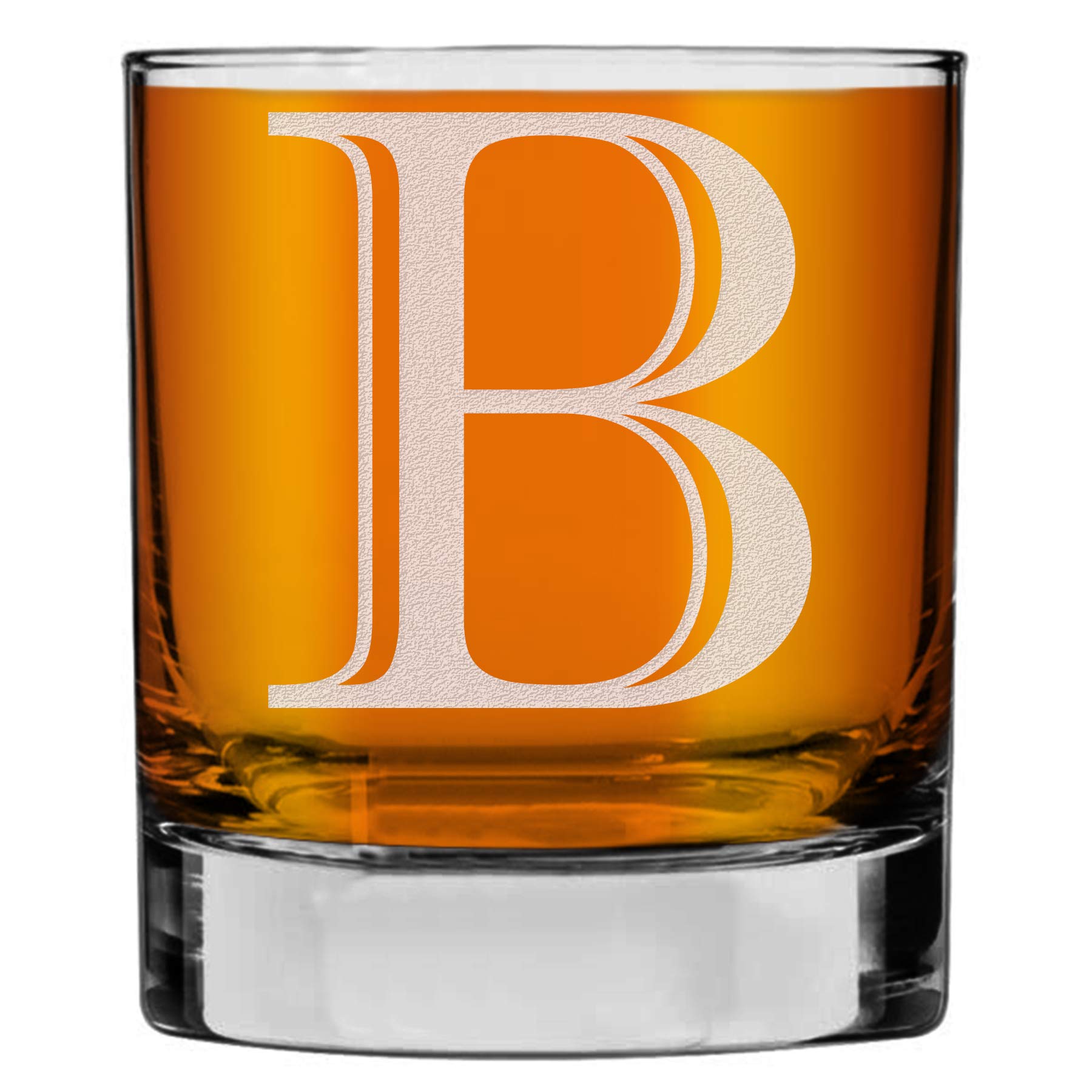 Etched Monogram 325ml Whiskey Rocks Glass (Letter B), A-Z Customised Bourbon Gin Rum Gifts Men, Personalised Whisky Tumbler Glass, Custom Engraved Gifts for Him, Initial, Name, Birthday, Retirement