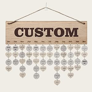 Weenca 3D Oak Veneer Wall Hanging Family & Friends Birthday Calendar with Tags Rustic Wall Decor Easy to Assemble for Mom & Family Lovely Wall Decor for Sweet Home (Custom Text)