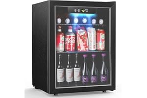 Kndko Beverage Refrigerator and Cooler,16 Bottle 68 Can Mini Fridge with Glass Door for Wine Beer Soda, Drink Fridge with Touch Control Panel for Home Office Bar with Wire Shelving,1.7 Cu. Ft