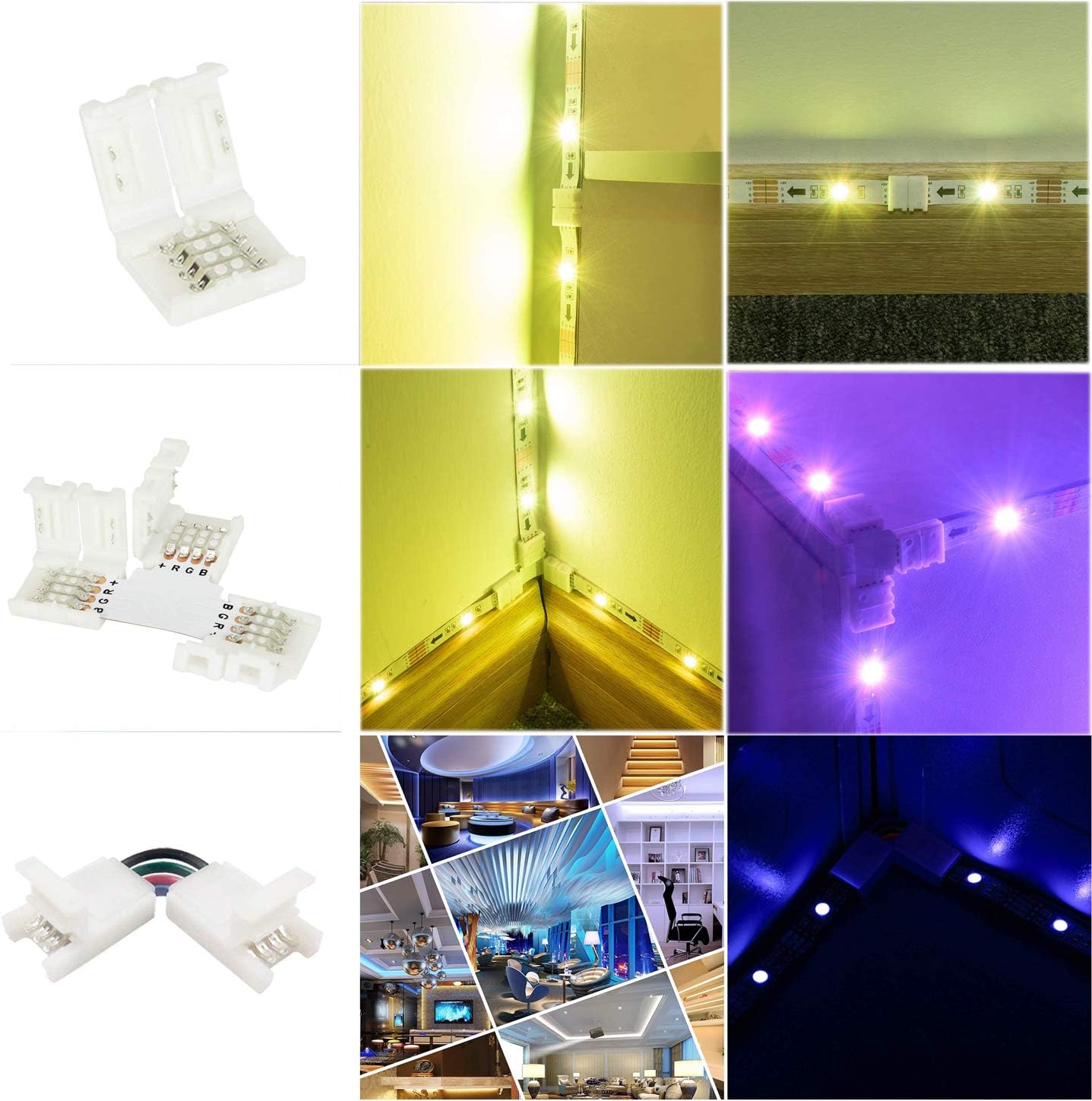 SOMDUB LED 4 Pin Strip Connectors Adapter for 10mm Width SMD 5050 RGB LED Strip Lights, Include