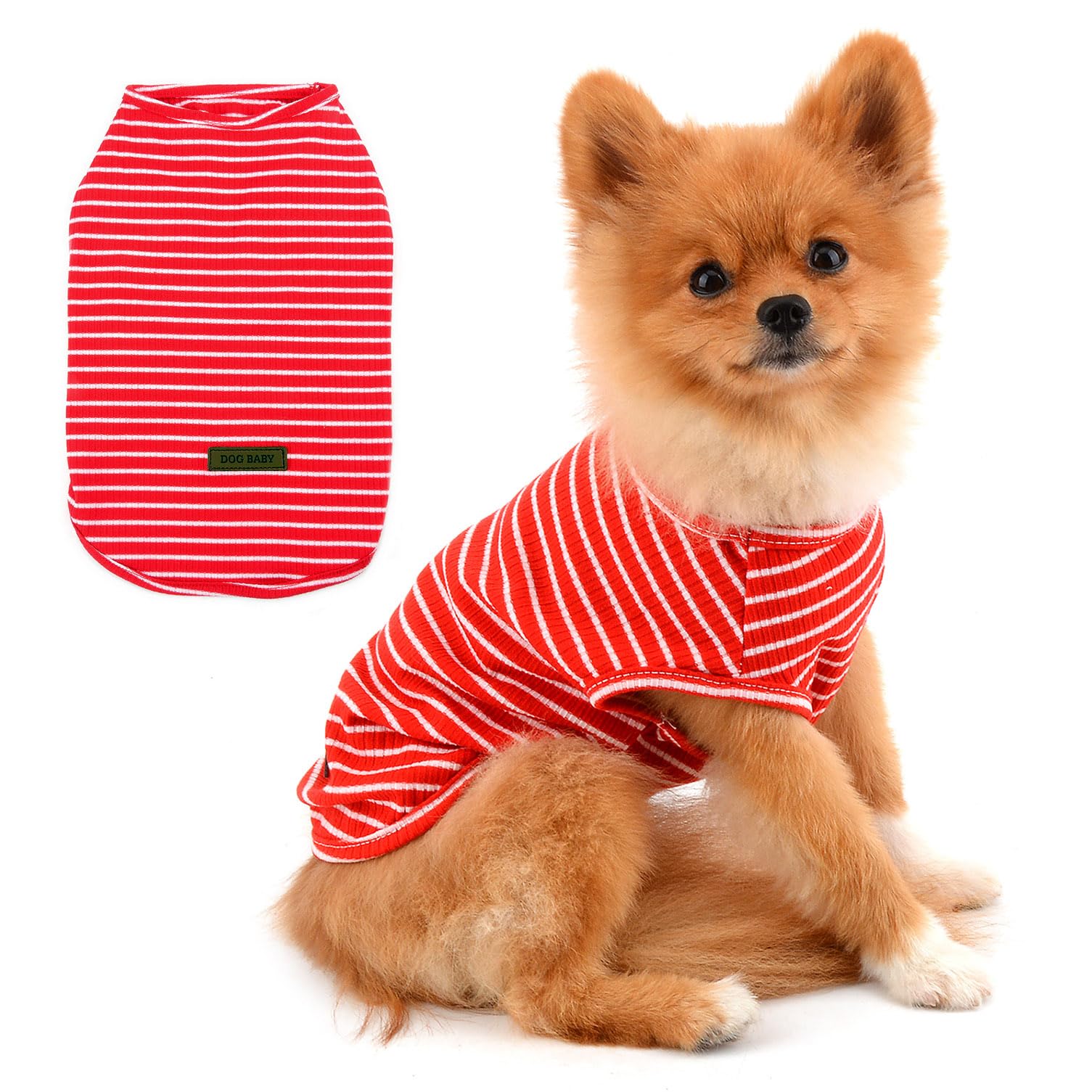PAIDEFUL Clothes for Small Dogs Boy Girl Summer Striped Puppy T Shirt Vest Breathable Cotton Tee Sleeveless Chihuahua Yorkshire,Red,Size S