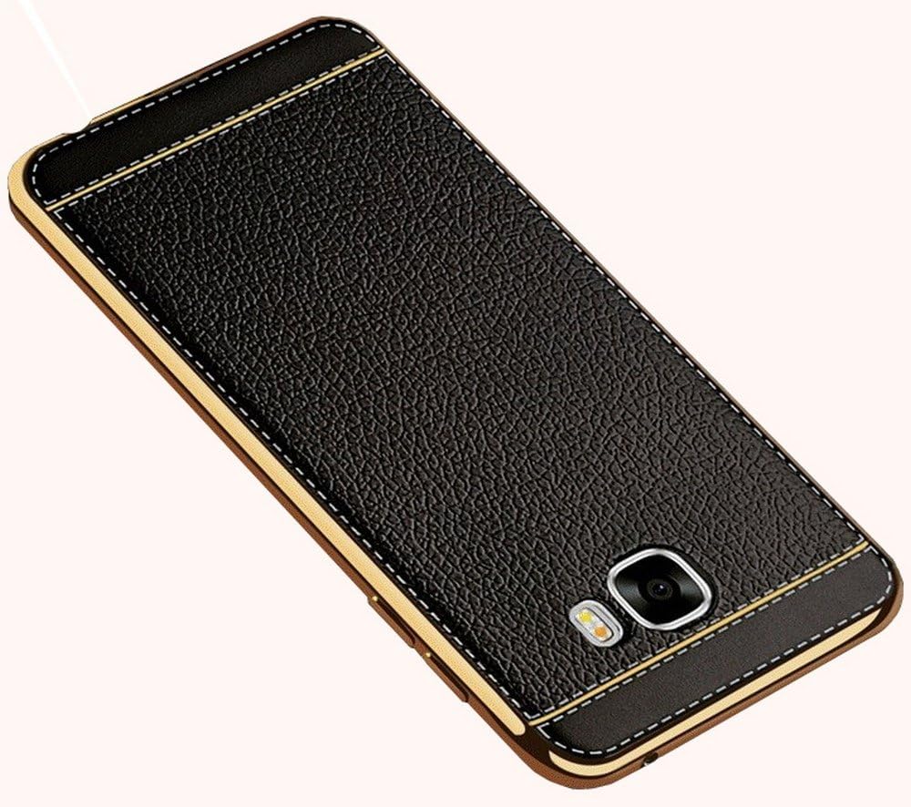 Norby Electroplated Gold Side Chrome with Leather Looks Soft Case Ultra Thin Back Cover Case for Samsung Galaxy A7 2016 (Black)