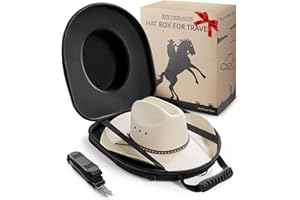 HYDERMUS Cowboy Hat Box for Travel, Waterproof Hat Travel Case, Crush Proof Hat Can Storage for Fedora, Panama, Tweed Hats, Cowboy Hat Holder, Hat Carrier for Travel, Black, Large, Men's Western Gifts