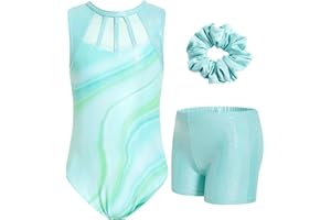 JiAmy Gymnastics Leotards for Girls, 3-12 Years Sparkly Biketards Unitards with Shorts Clasp Back Dance Ballet Outfits
