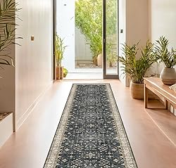 Black Washable 8ft Long Runners for Hallways, 2x8