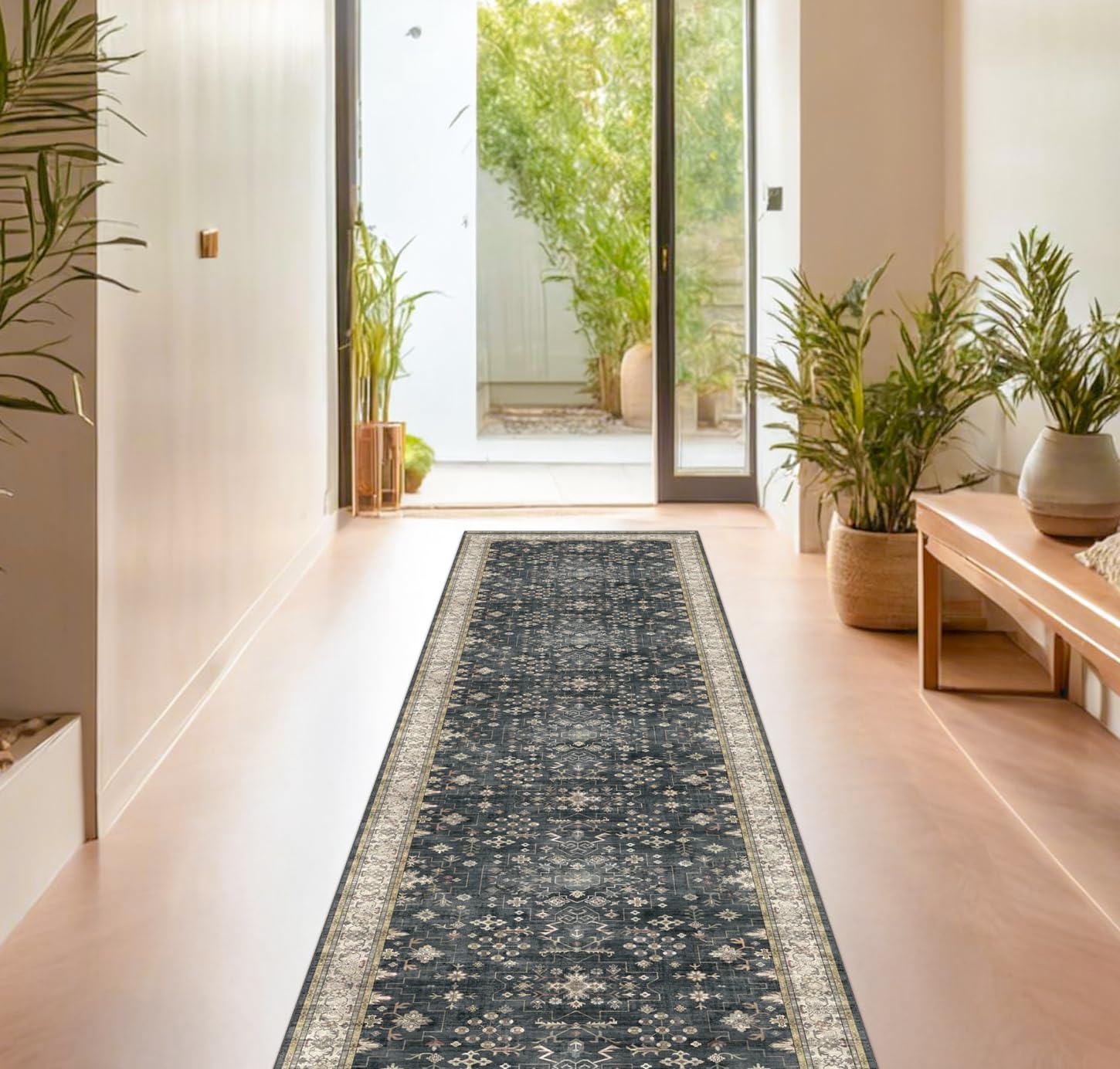 Black Washable 8ft Long Runners for Hallways, 2x8