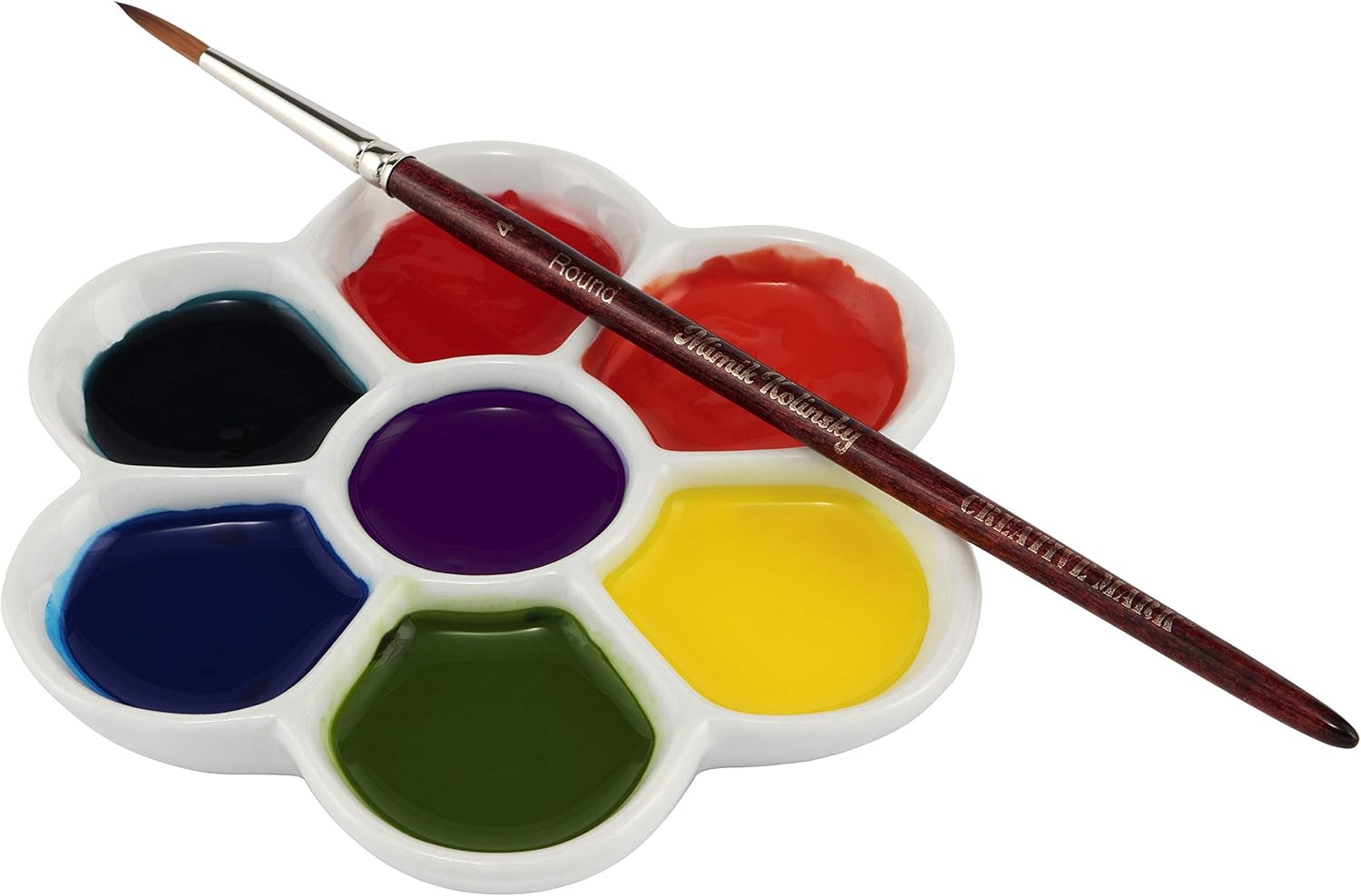 Creative Mark Glazed Flower Porcelain Paint Palette Tray for Watercolor, Gouache, Color-Mixing - White 4¾" inch Diameter