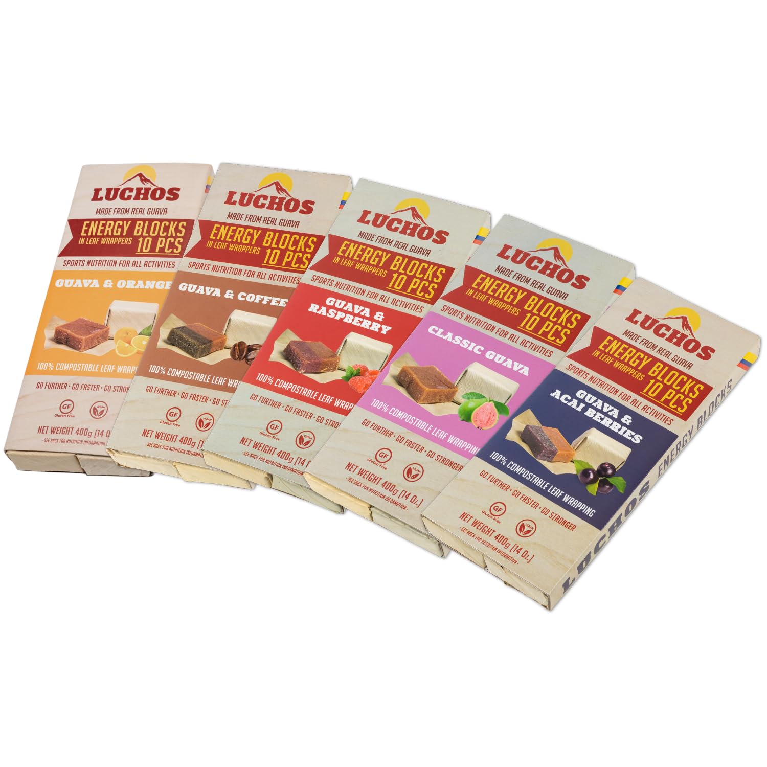 LUCHOS Energy Blocks - Guava Variety Pack, 5 x 400 g | Colombian On-the-Go Sports Nutrition for Running, Cycling & Hiking | A Natural Alternative to Bars & Gels | Vegan, Gluten Free & Easy to Digest — image 1