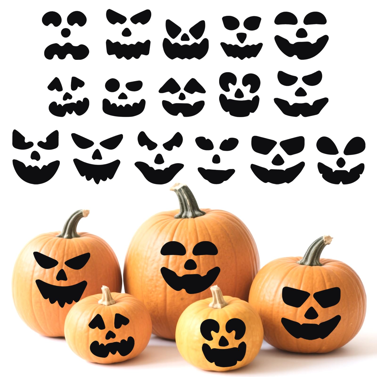 Photo 1 of 64pcs Pumpkin Decorating Stickers, Small Halloween Jack-O-Lantern Face Craft Stick on Pumpkin Decals Kit for Halloween Party Favors Trick or Treat Decorations Decor Supplies Game Activities (Black)
