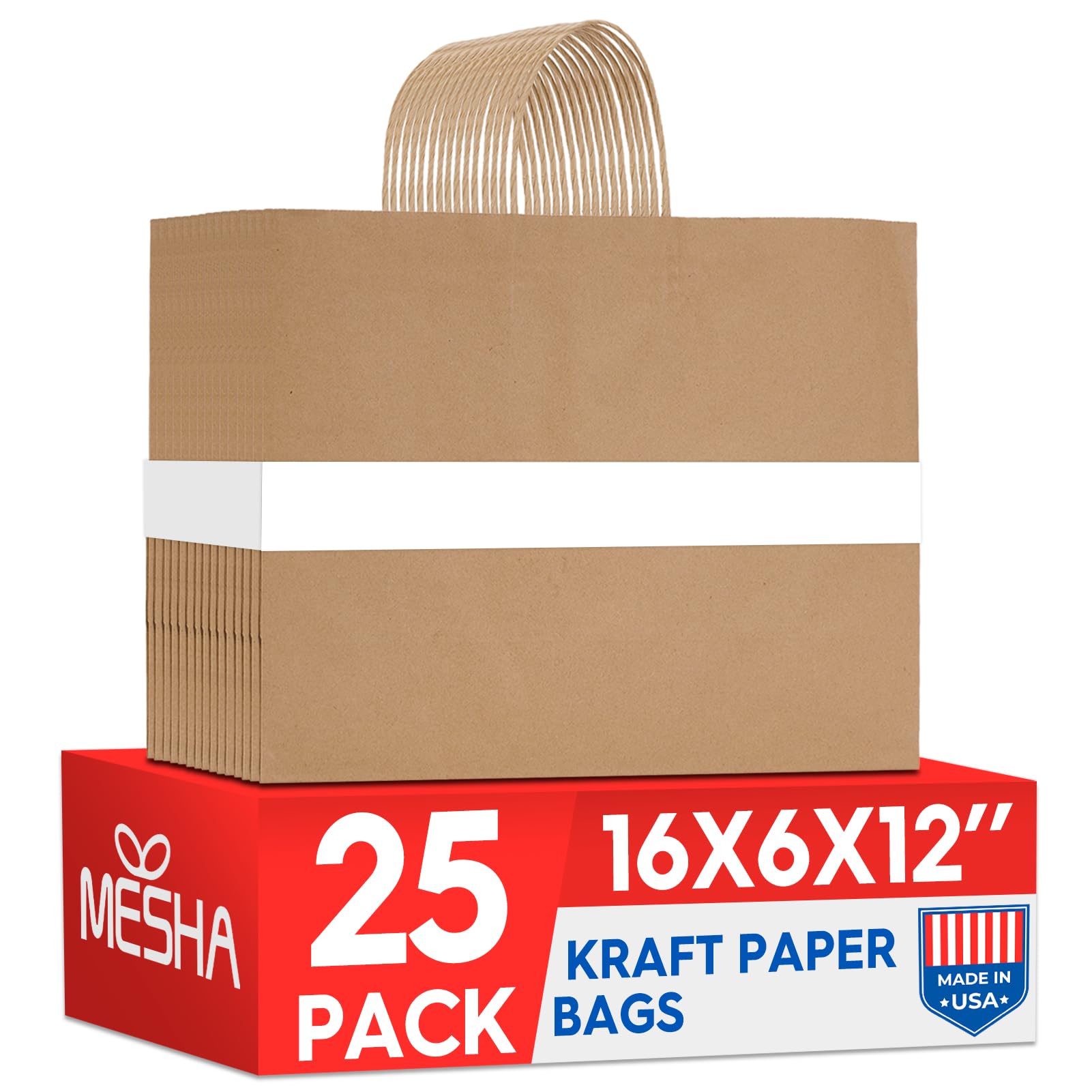 Photo 1 of MESHA Large Brown Paper Bags with Handles 16x6x12 Inch 25 Pack Gift Shopping Bags Large Craft Bag Kraft Bag for Small Business