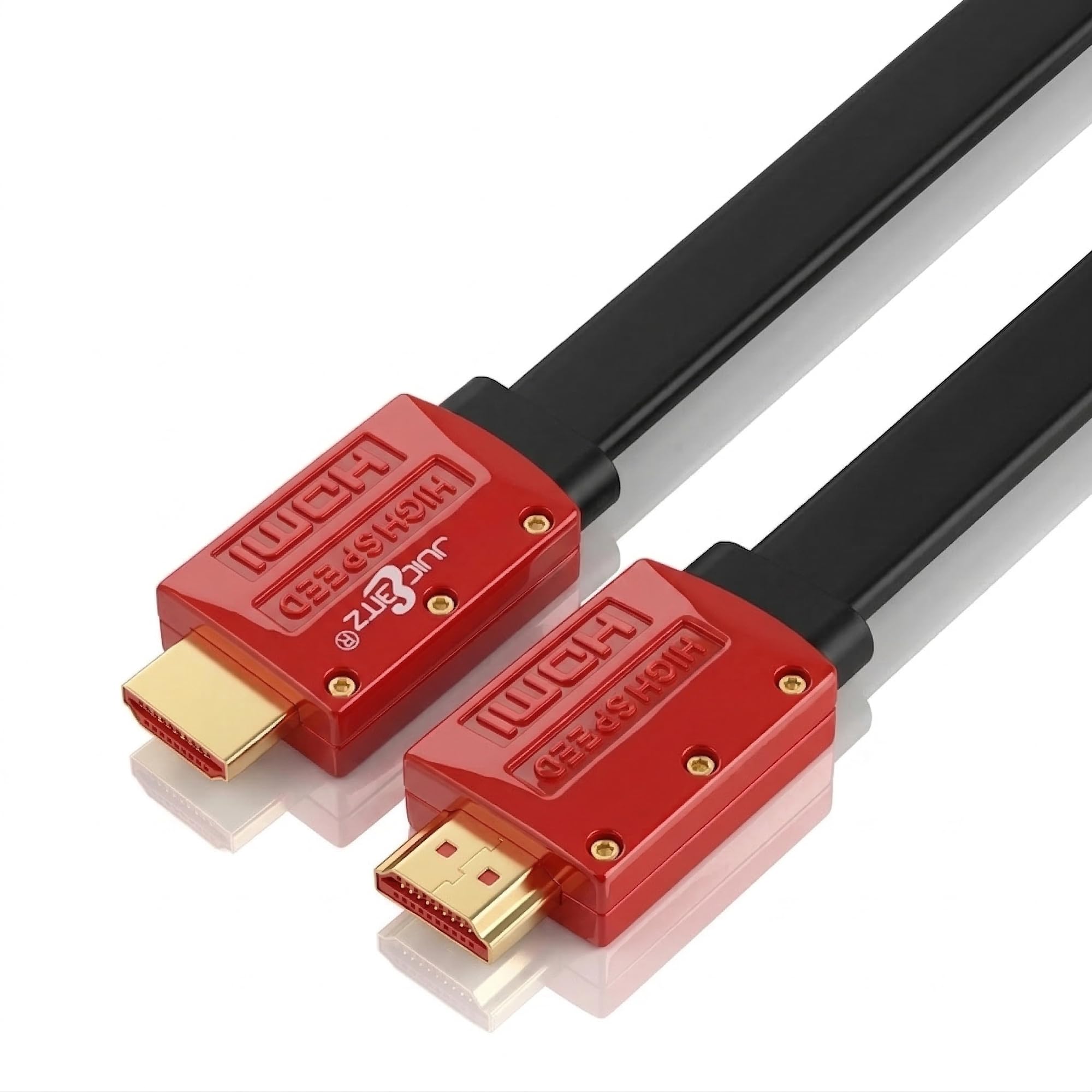 JuicEBitz 4K HDMI Cable 1m, Flat Slim Ultra High Speed HDMI 4k/60fps. 1080p/120hz/144hz, v2.0 Lead. CEC, ARC, Ethenet Cable for UHD TV (inc Wall Mount), XBox, PS4, Apple, Sky, PC/Laptop [1M Long]