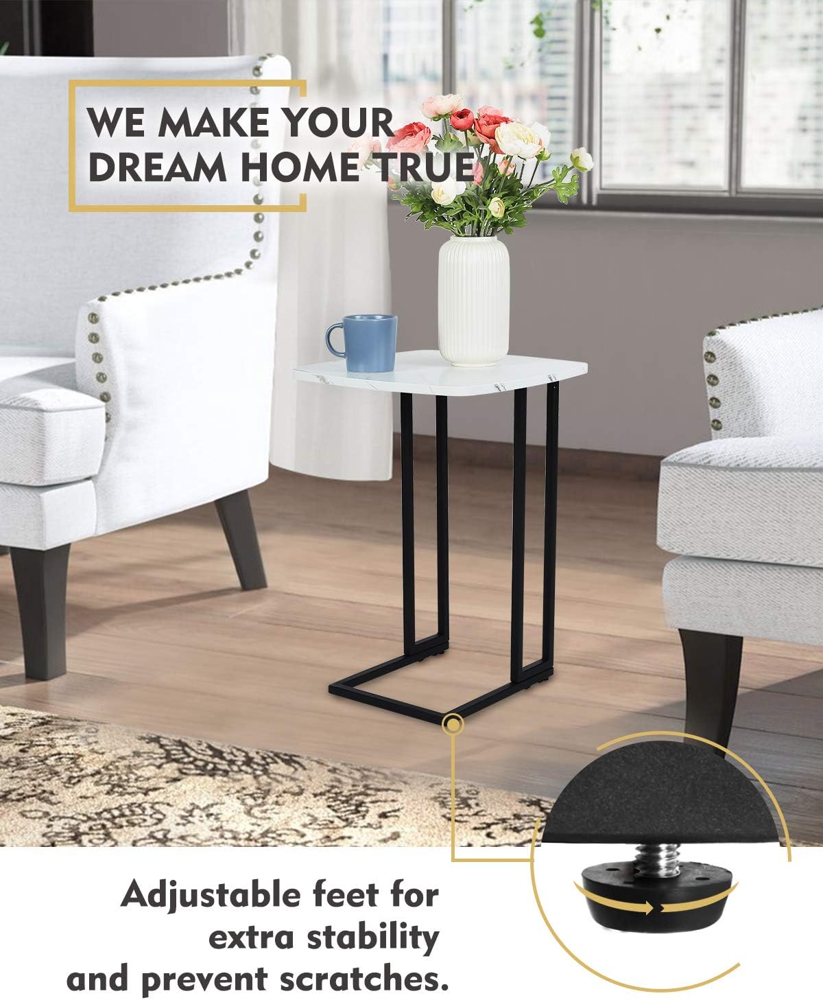 Modern End Table, Rolling C Shaped Side Table with Casters, Italian-Designed Tempered Glass Top, Weatherproof Outdoor & Indoor, Dark Gray Finish Coffee Table, Nightstand, TV Trays, ET220A-GY: Kitchen & Dining