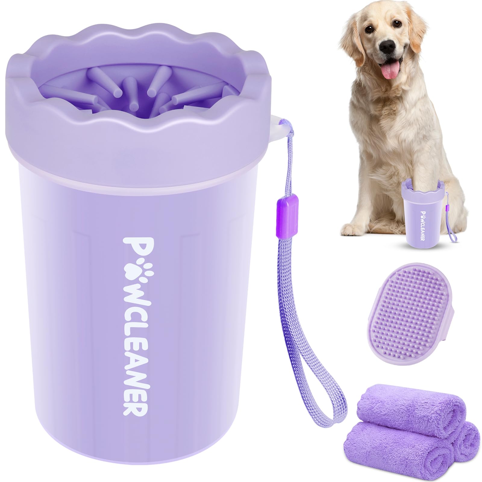 Photo 1 of Dog Paw Cleaner, Washer, Muddy Pet Foot Cleaner for Small Medium Large Breed Dogs/Cats (with 3 absorbent towel) (Purple, Medium)