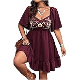 BEAUDRM Women's Plus Size Western Cowgirl Dress Floral Boho Summer Dresses Outfits Country Flowy Causal Spring Mini Dress