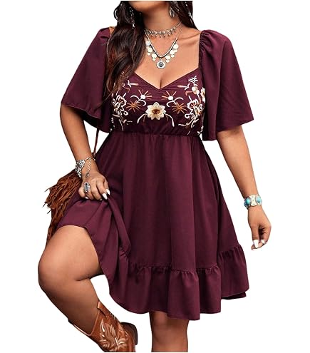 country summer dresses BEAUDRM Women's Plus Size Western Cowgirl Dress Floral Boho Flowy Causal Spring Mini Dress Vacation Outfits Black Large Plus at Amazon Women's Clothing store No pockets hauteandhumid on LTK