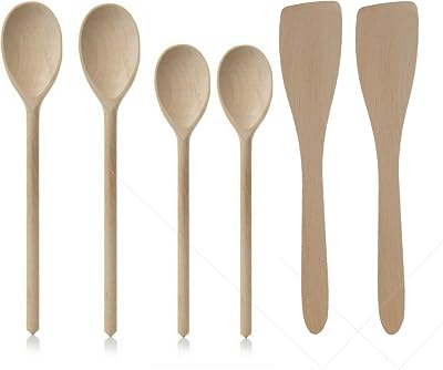 Tradeco Direct 6pc Beechwood Spoons & Spatulas Set 10" & 12" Cooking Utensils