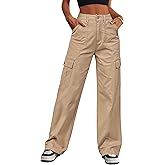 Eddoyee Cargo Pants for Women Drawstring Ankle Cuffs Stretch High Waisted 6 Pockets Straight Wide Leg Jean Casual Baggy Pants