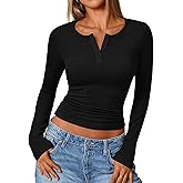 IEEILULU Long Sleeve Knit Tops - Women's Ribbed Henley Shirts V Neck Button Down Blouses Womens Casual Slim Fit Basic Tunic