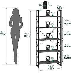 YITAHOME 5 Tiers Bookshelf, Industrial Artsy Grey