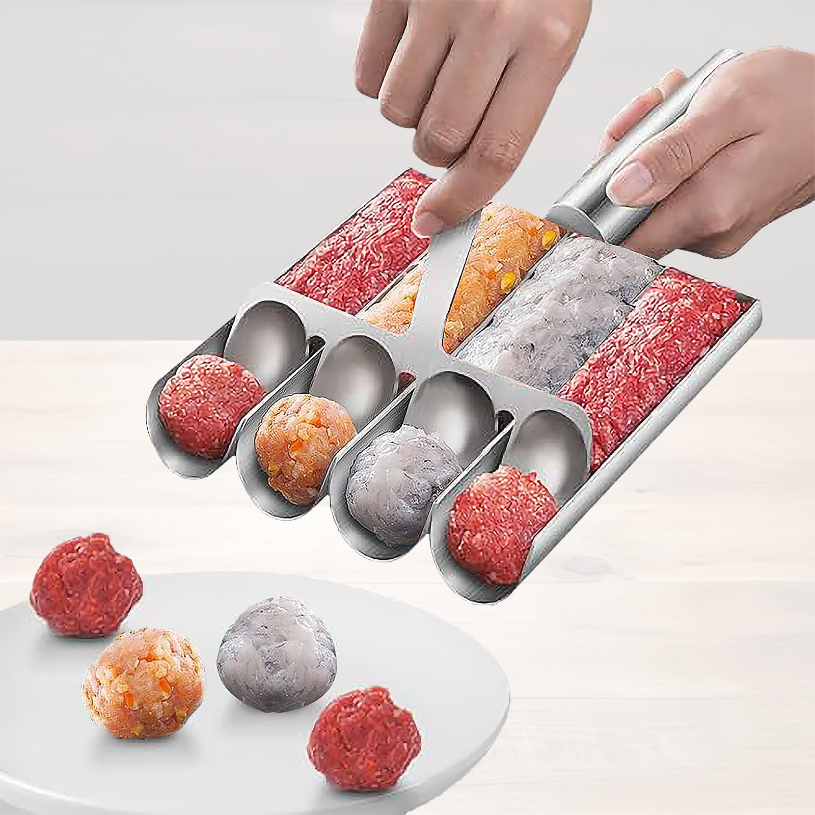 Photo 1 of 4-in-1 Stainless Steel Meatball Maker Tool - Professional Meatball Scoop & Mold for Homemade Beef, Chicken, Veggie Balls | Dishwasher Safe, Ergonomic Grip (5.7x9.4 Inch)