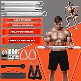 Portable Extra Heavy Home Gym Resistance Band Bar Set with 4 Stackable Resistance Bands,Detachable Full Body Workout Equipmen