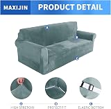 MAXIJIN Thick Velvet Sofa Cover 3 Seater Dusty Blue Non Slip Elastic view 3