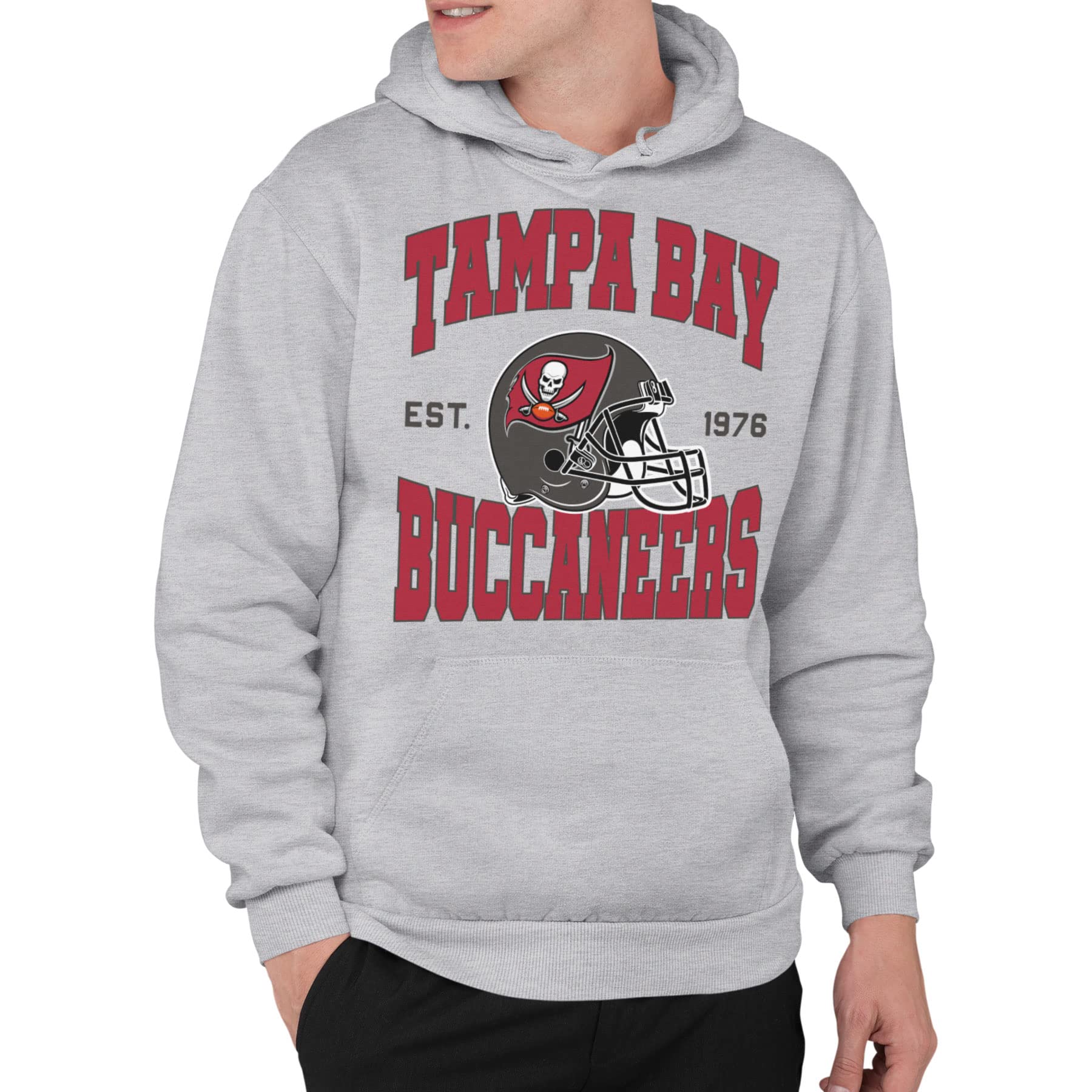 Junk Food Clothing x NFL - Tampa Bay Buccaneers - Team Helmet - Unisex Adult Pullover Fleece Hoodie for Men and Women - Size Large, Grey Image