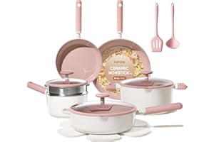 CAROTE Pots and Pans Set Nonstick, Ceramic Cookware Set, Pink Cooking Set Kitchen Induction Set with Steamer, PFAS PTFE Free,