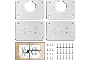 KESAPLAN Thick Hinge Repair Plate Kit with Hole for Cabinet, Rust Resistant Stainless Steel Plate Repair Brackets, Easy Installation Hinges with Mounting Screws Fixing for Kitchen Cupboard Door (2 Pairs)