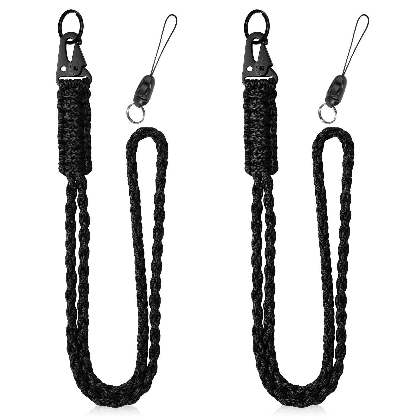 Vicloon Lanyard Neck Strap, 2pcs Paracord Lanyard, Neck Lanyard Neck Strap Badge Lanyards with Metal Key Rings and Lanyard Phone Ring Strap Lanyards for ID Badge Holder Keys Phone (Black) — image 1