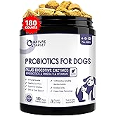 NATURE TARGET Probiotics for Dogs, 6 Billion CFUs, Freeze Dried Dog Probiotics with Prebiotics & Enzymes for Diarrhea, Gas, Vitamins & Omega 3 for Skin & Immune Health, Allergy Itch Relief, 180 Count