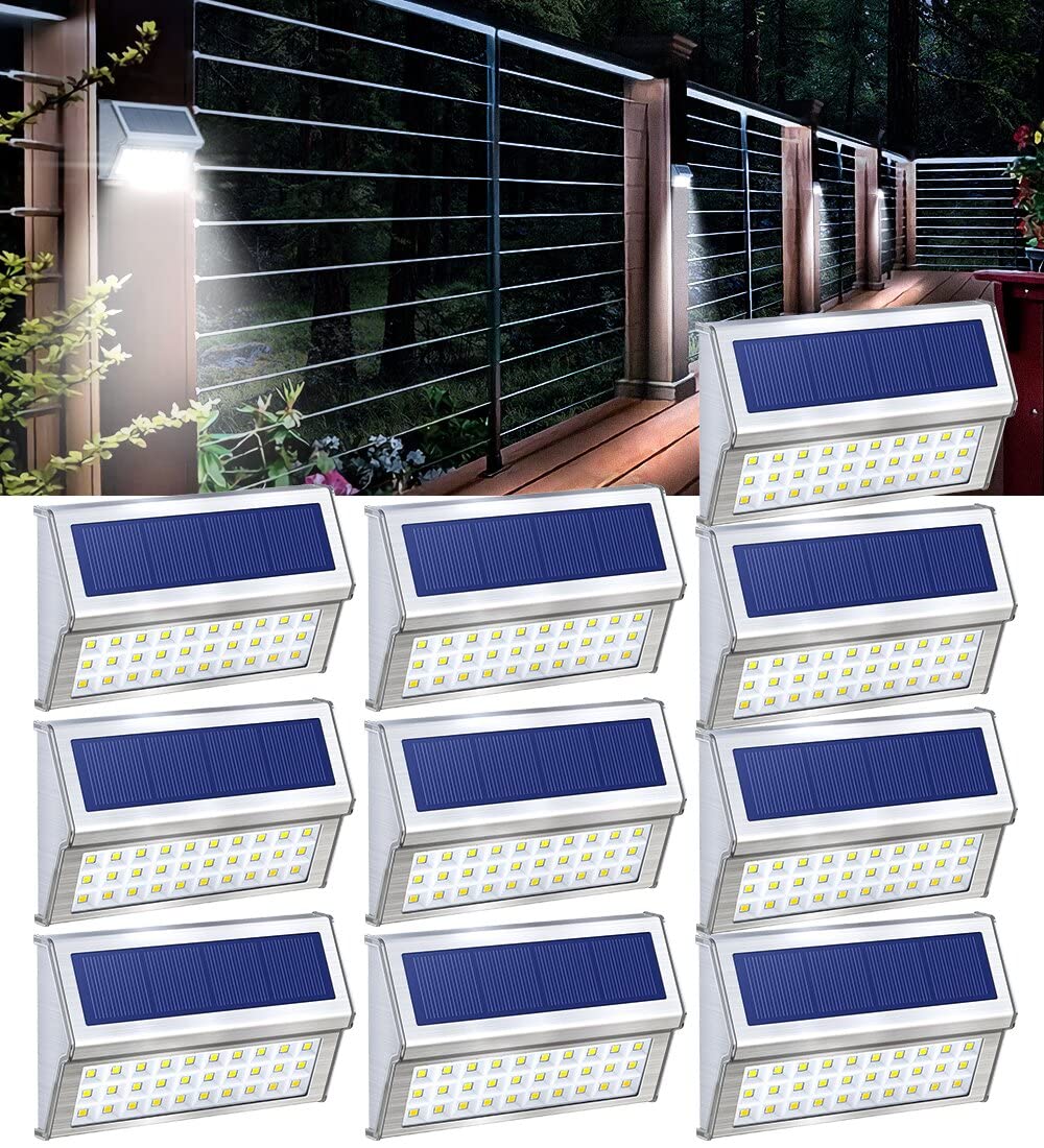 Photo 1 of DBF Solar Deck Lights Outdoor Longer Lasting 30 LED Solar Fence Post Lights Waterproof Stainless Steel Solar Powered Step Lighting Auto ON/Off Solar Lights for Fence Stairs Decks Yard Pathway Walkway