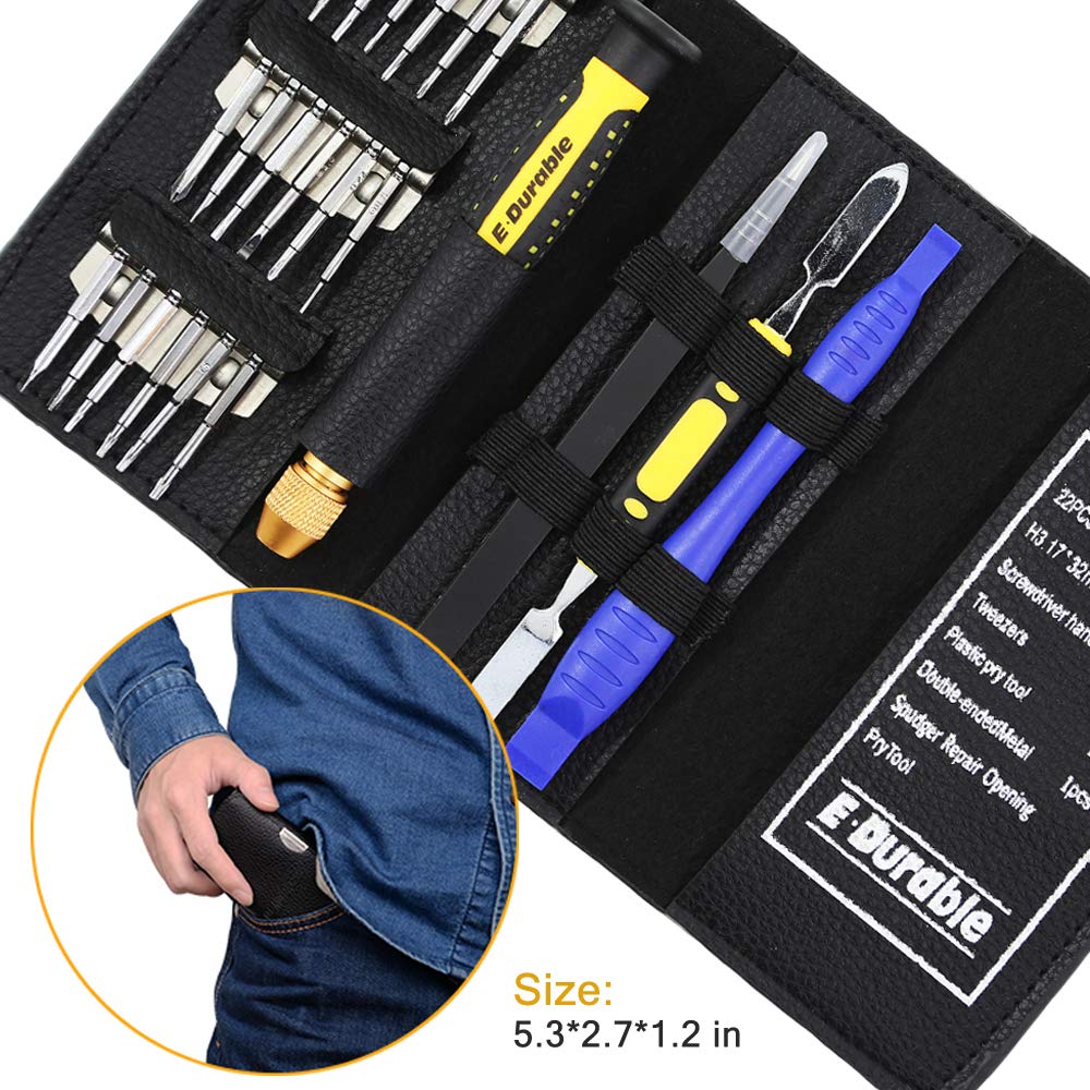 E.Durable Pro Bit Driver Kit, Precision Electronics Multi-Tool Screwdriver Set, Safe Opening Tool, with ESD Tweezers, Portable Double-ended Metal Spudger, Plastic Pry Bar, etc