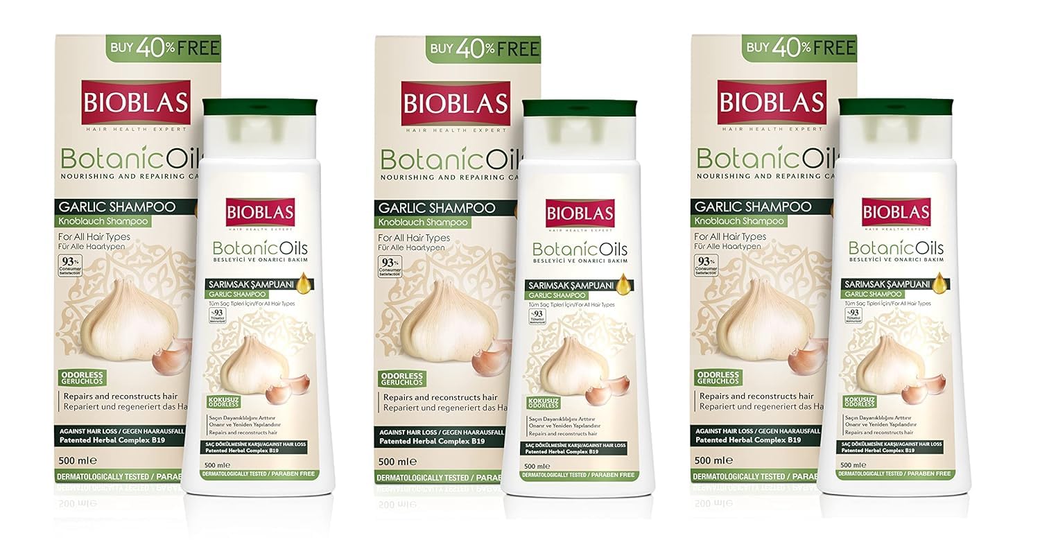 BIOBLAS 3 x Garlic Shampoo 500 ml Bioblas, Odourless, Anti Hair Loss Women and Men Mega Pack