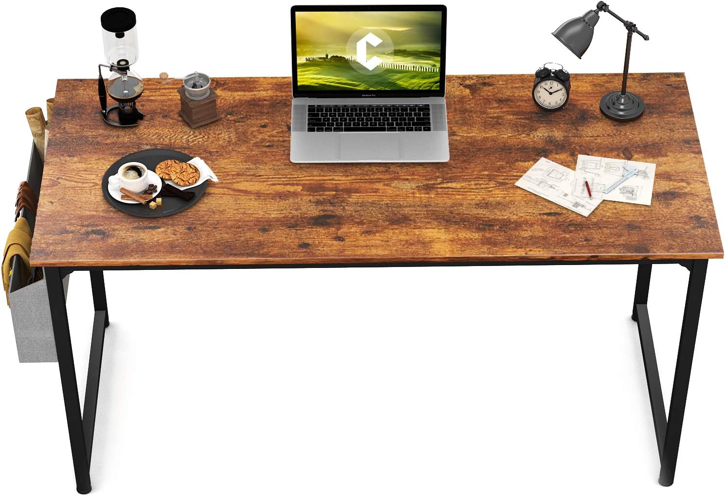 CubiCubi Computer Desk 47" Study Writing Table for Home Office, Industrial Simple Style PC Desk, Black Metal Frame, Rustic: Kitchen & Dining