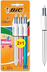 BIC 4 Colours Shine Multicolour Pens Pack of 3 Assorted Metallic Barrel view 1