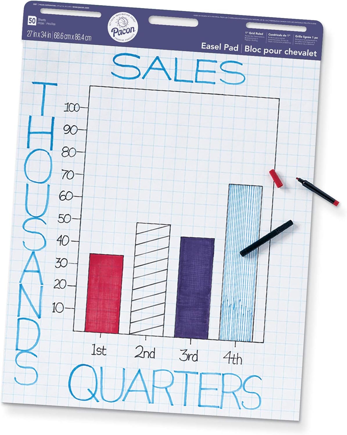 Pacon Easel Pad, 27"X34", 1" Cross Section, 50 Sheets, 4 Pads Per Case : Business Presentation Systems : Office Products