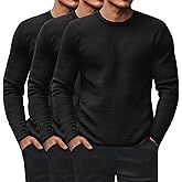 Ficerd 3 Pack Men's Waffle Long Sleeve Shirts, Crew Neck Thermal Underwear Tops Casual Pullover Sweaters Knit Undershirts