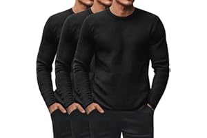 Ficerd 3 Pack Men's Waffle Long Sleeve Shirts, Crew Neck Thermal Underwear Tops Casual Pullover Sweaters Knit Undershirts