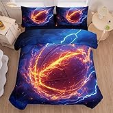 RUPSLO 5 Pieces Basketball Comforter Full,Boys Basketball Bedding Set,Fire and Ice Basketball Theme Sports Comforter Set Full,Boys Bed Set with Sheets(Blue)