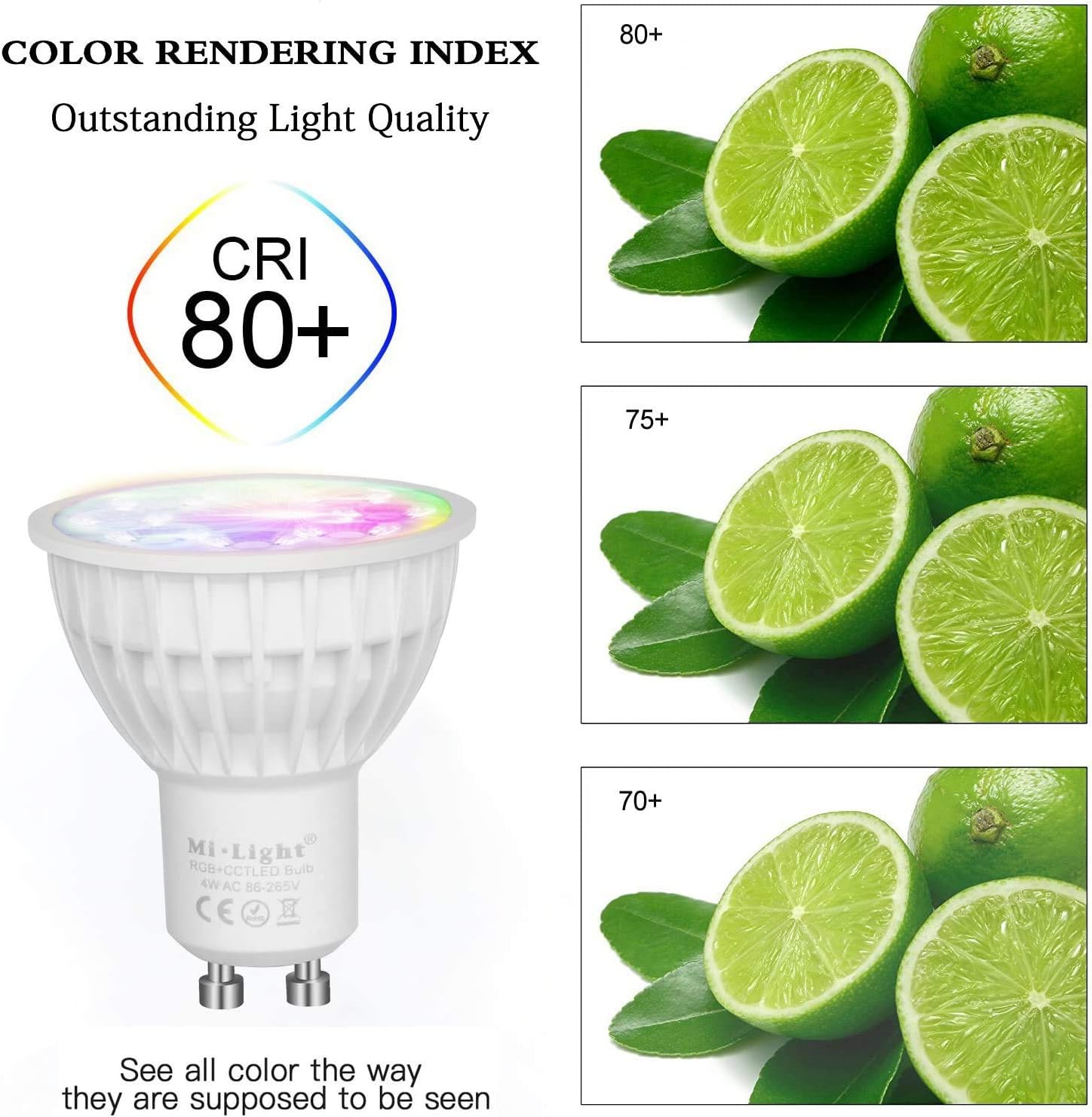Mi-Light Wireless RF Remote Control 4W Colour Changing RGB-CCT GU10 Led Spotlight with Warm White and Cool White Dimming - Image 5