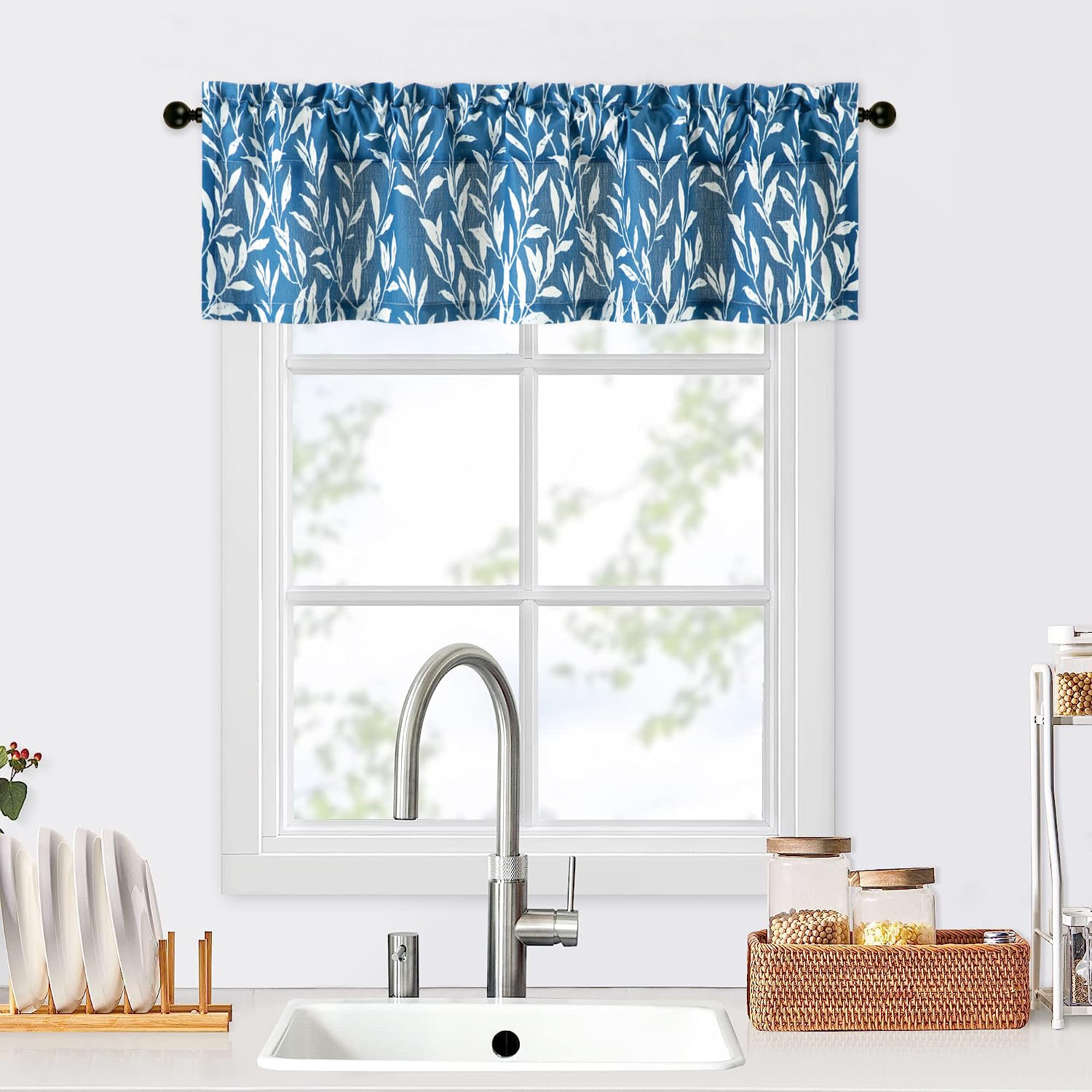 Photo 1 of ** not blue, tan*-*
VOGOL Navy Blue Leaf Print Window Valances for Living Room - Country Style Curtain Panels for Kitchen or Dining Room, Farmhouse Home Decor, 52x12 Inches, 1 Piece, Rod Pocket