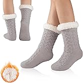 Bodvera Womens Warm Slipper Socks Winter Knit Fuzzy Cozy Thick Fleece Lined Socks with Grippers Thermal Home Socks