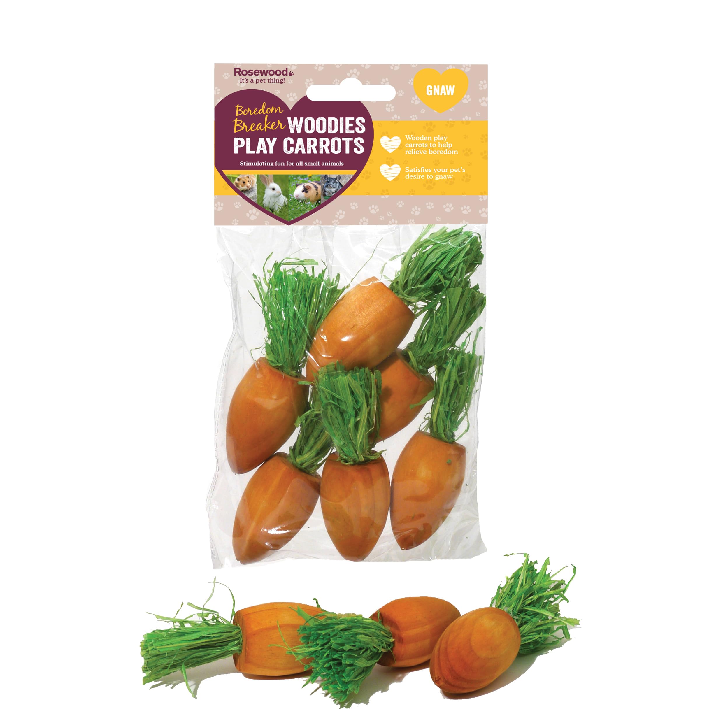 Rosewood Boredom Breaker Woodies Play Carrots, Rabbit Toys & Toys for Small Animals
