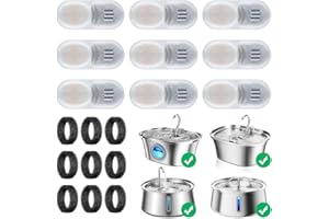 Replacement Filters for HICC PULE 108oz/3.2L Stainless Steel Cat Water Fountain, Ultra-Quiet Cat Water Fountain Dog Water Dispenser 3 Packs Filters & 3 Sponges Foam Filters