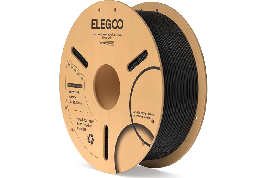 ELEGOO PLA Filament 1.75mm Black 1KG,3D Printer Filament Dimensional Accuracy +/- 0.02mm,1kg Cardboard Spool(2.2lbs) 3D Print