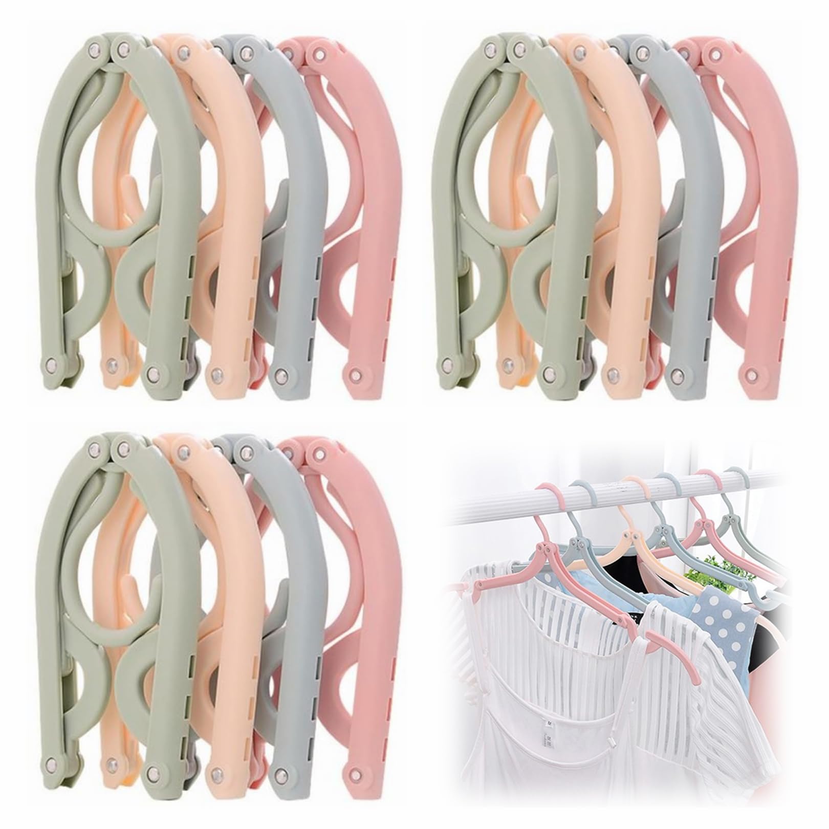 12pcs Folding Clothes Hangers, LOMYLM Travel Hangers Foldable Portable Plastic Clothes Coats Hanger Compact Lightweight for Home Hotel Camping Holiday Travel Accessories Cruise Essentials (4 Colors) — image 1