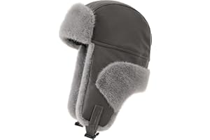KAZZHA Trapper Hat for Men Women Leather Winter Fur Hat Warm Ear Flaps Russian Ushanka Waterproof Trooper Cap Fluffy