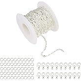 Forise 30 Feet Necklace Chain 3mm Cable Links Silver Plated for DIY Jewelry Making, Bracelet Making Set With 20Pcs Lobster Clasps 50Pcs Jump Rings